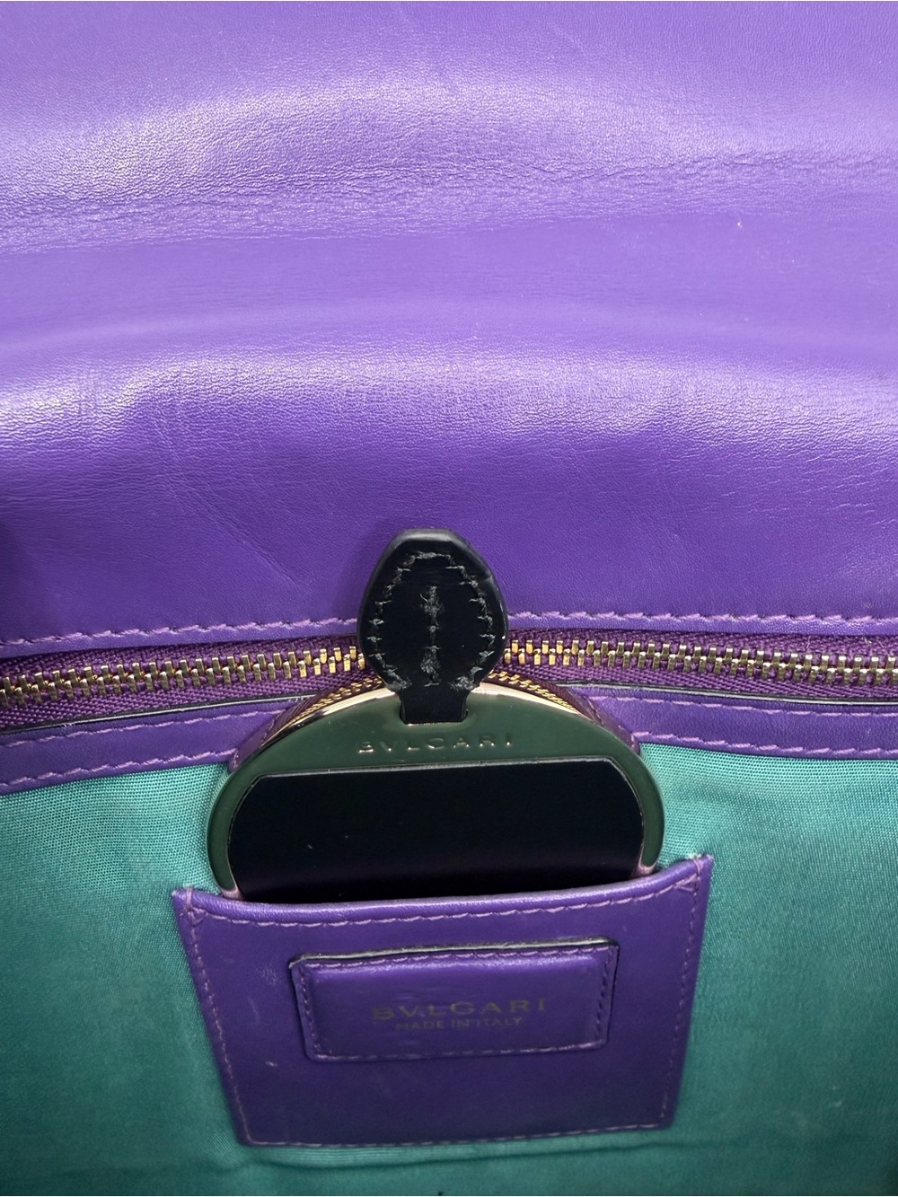 Bvlgari Purple Calfskin Serpenti Forever Crossbody Bag with Gold Chain & Mirror - Picture 11 of 16
